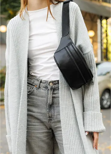 Сумка женская на пояс кожаная бананка Sambag 31х12х5 см 000305464 - фото 5