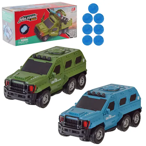 Машинка 8811-19, свет, звук, колесо свободного хода, стреляет дисками, в коробке (6903317520084) МИКС - фото 1