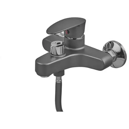 Змішувач для ванни Plamix CEZAR-009 EURO SET Graphite, зі шлангом, лійкою та кронштейном (PM0694) - фото 1