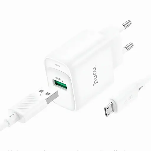 Мережевий зарядний пристрій Hoco C140A QC3.0 18 Вт з кабелем Micro-USB білий
