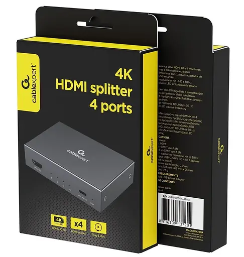 USB-Хаб Cablexpert 4 порти HDMI v. 1.4 (DSP-HDMI4K-4P-01) - фото 3