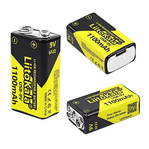 Аккумулятор Крона Liitokala 1100mAh 9V USB (Черно-желтый) - фото 3