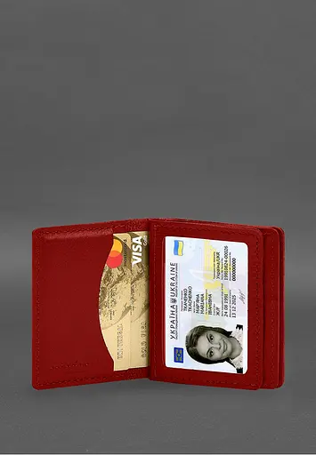 Кожаная обложка для водительского удостоверения, ID и пластиковых карт 2.1 красная - фото 7