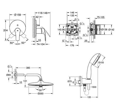 Душова система прихованого монтажу із змішувачем Grohe Grohtherm Smartcontrol UA34614SC4, Хром - фото 5