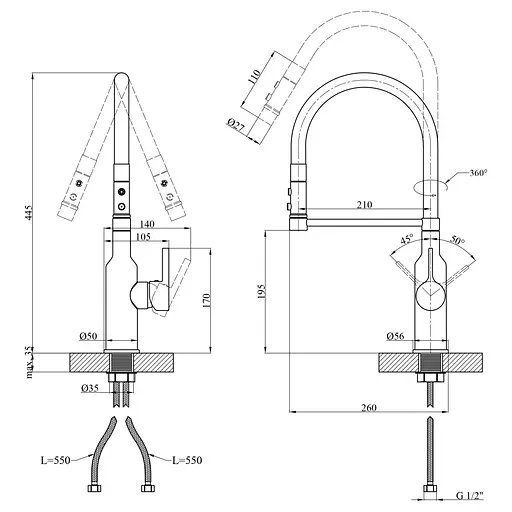 Змішувач для кухні Kroner KRP Ersel - SCH03112BLK (CV035578) - фото 10