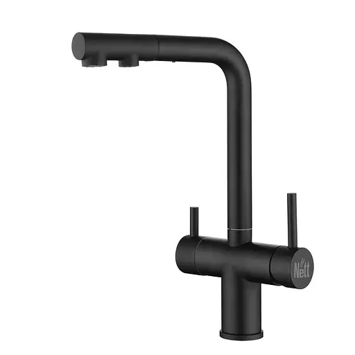 Смеситель для кухни с выдвижным изливом и подключением к фильтру черный Nett FWB-33 Черный - фото 1