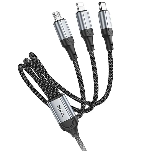Дата кабель Hoco X102 Fresh 3in1 USB to Lightning + MicroUSB + Type-C (1m) Black - фото 2