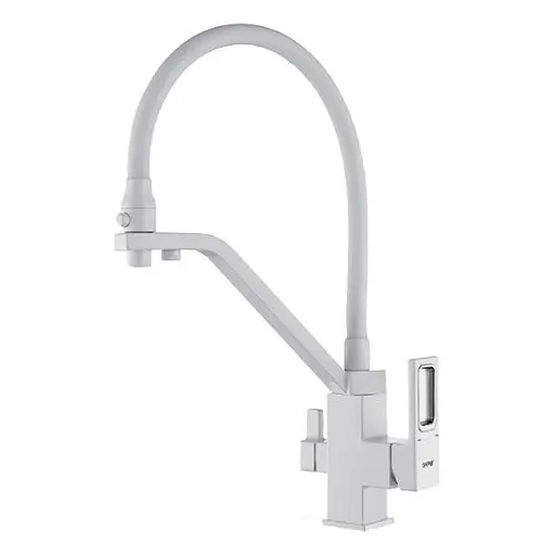 G4317-8 Змішувач для кухні однорич. силікон.гусак під фільтр лат.корп. гайка Ø35 білий Gappo 1/4, Білий - фото 1