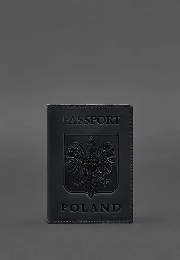 Кожаная обложка для паспорта с польским гербом темно-синяя Crazy Horse - фото 2