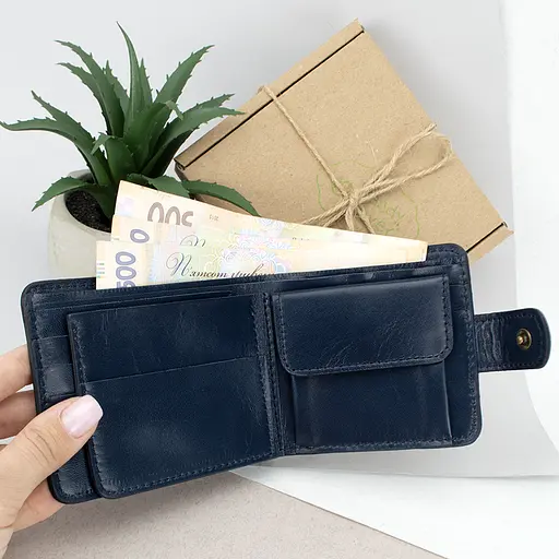 Кошелек мужской кожаный Handycover HC0041 синий с гербом Украины - фото 5