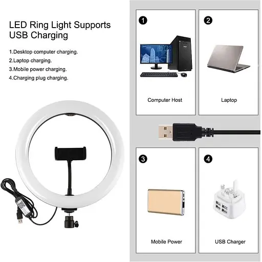 Кільцева USB RGBW LED лампа Puluz PKT3055B 10.2" + штатив 1.65 м - фото 3