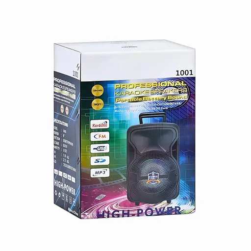 Колонка 1001, пульт дистанційного керування, Bluetooth, 25x20x37 см, 8 дюймів, чорна - фото 4