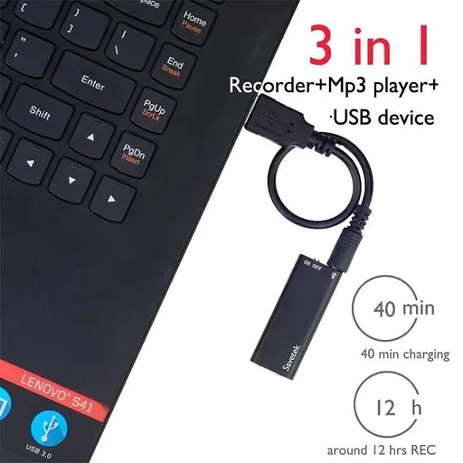 Найменший диктофон Savetek 200 (GS-R01s), 16 ГБ пам'яті, активація запису голосом, 192 годин запису (S30016) - фото 6