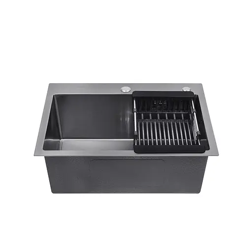 Кухонная мойка Kroner KRP Schwarze - 5843HM ​​PVD (3,0/1,0 мм) CV022794, Черный - фото 5