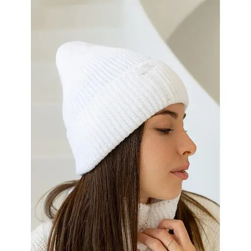 Женская вязаная шапка и снуд набор 1 шерсть 20% с отворотом Белый - фото 1