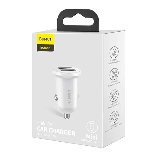 Автомобільний зарядний пристрій Baseus Grain Pro Car Charger (Dual USB 4.8 A) Білий - фото 2