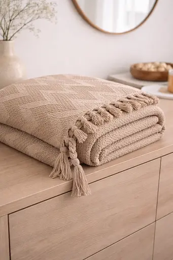 Плед-покривало Cotton TURComFor бавовна бежевий євро 200х230 см TC303375969 - фото 4