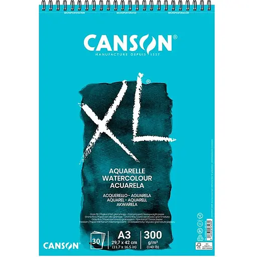 Альбом для акварели на спирали XL A3 (29 7х42см) 300г/м2 30л среднее зерно Canson