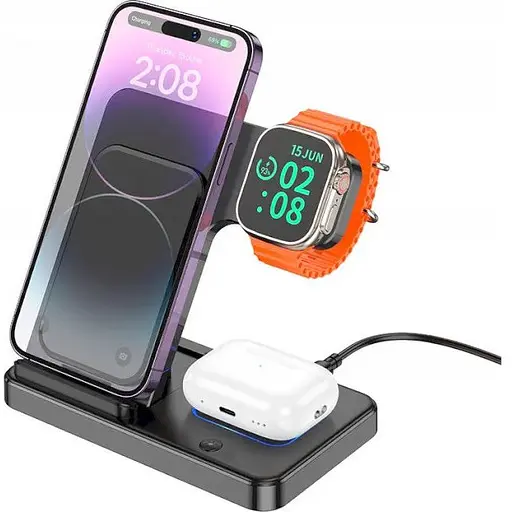 Док-станція — зарядна бездротова 3 в 1 — BOROFONE BQ26 Best 3-in-1 wireless fast charger - фото 1