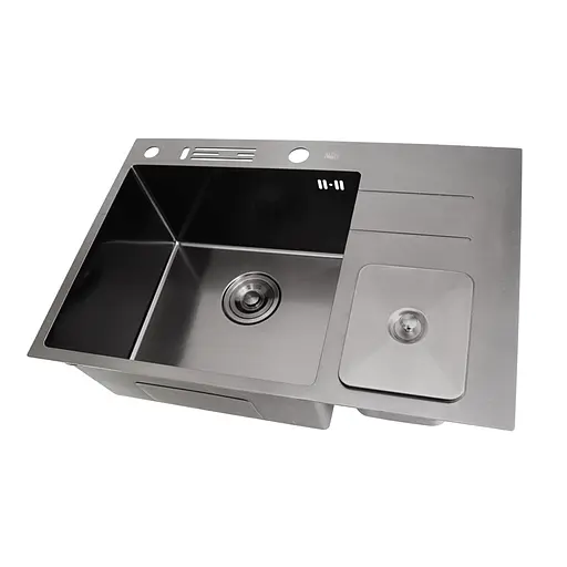 Кухонна мийка чорна з нержавіючої сталі з вбудованим смітником Nett NBM-7047, Чорний - фото 7