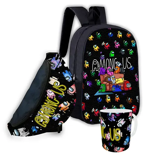 Набір дитячий Амонг Ас рюкзак 36х27см сумка-бананка, кружка з принтом для хлопчика (01648)