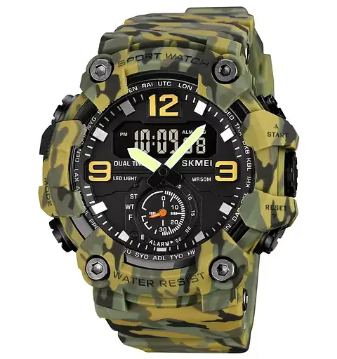 Чоловічий спортивний наручний годинник Skmei 1965 (Зелений камуфляж)