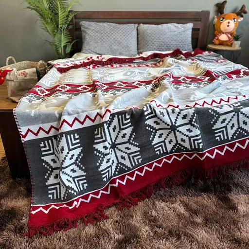 Плед покривало Bridge двосторонній Євро Орнамент зимовий 200х220 Бавовна Білий - фото 2