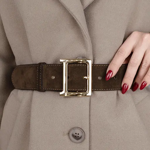 Ремень женский широкий замшевый JK-5017 коричневый с золотистой пряжкой (120 см) - фото 6