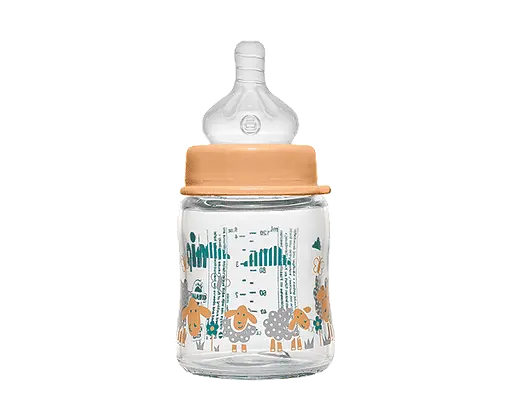 Стеклянная бутылка (Д) 120 мл. с широкой горловиной + соска с широким горлышком (Система "Actiflex") M - фото 1