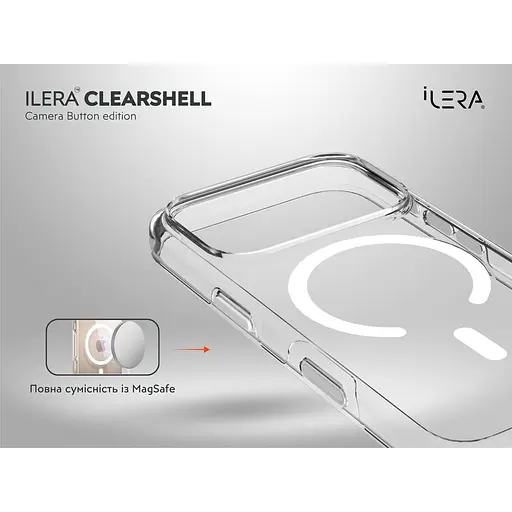 Чехол iLera ClearShell Camera Button with MagSafe для Apple iPhone 17 Pro Transparent iLHsCLCaB17Pr (150429) - фото 5
