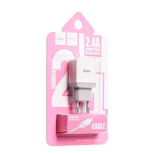 Адаптер блок и кабель зарядный комплект Hoco C22A 1USB 2.4 А Micro cable черный - фото 4
