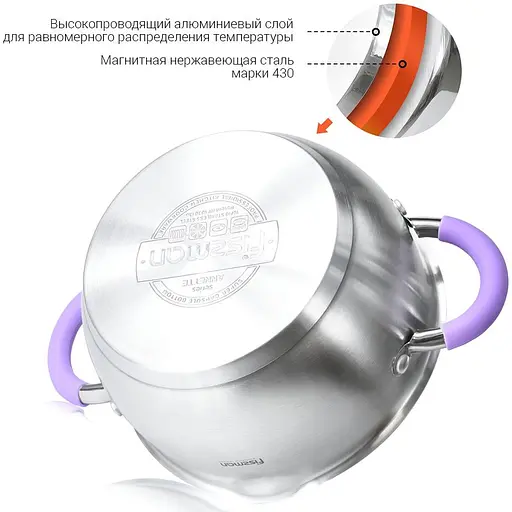 Кастрюля Fissman Annette со стеклянной крышкой 4.7 л (5482) - фото 5