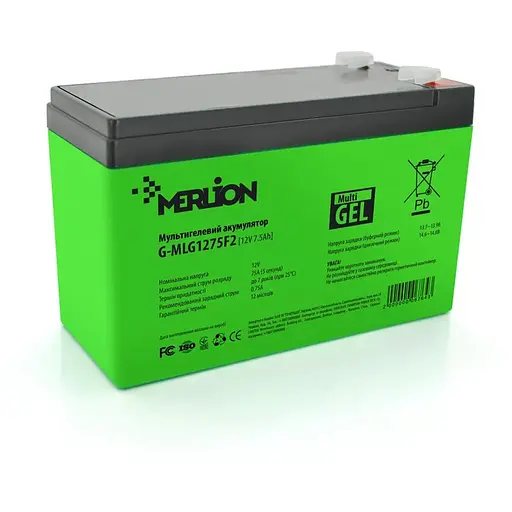 Акумуляторна батарея MERLION G-MLG1275F2 12 V 7,5 Ah (150 x 65 x 95 (100)) Green Q10