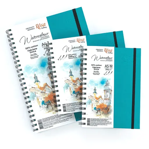 Блокнот для акварелі на спіралі Unica by Fabriano А4 250г/м2 32 л папір білий Бірюза ROSA Gallery - фото 6
