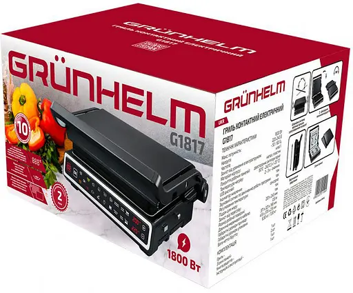 Прижимной гриль Grunhelm G1817 сенсорное управление плоская сменная поверхность 1800 Вт - фото 9