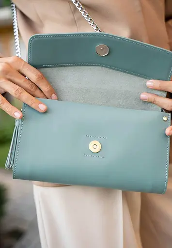 Шкіряна жіноча сумка Еліс бірюзова - фото 9