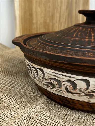 Сковорода з ручками керамічна (глиняна) різьблена №7 3 л - фото 2