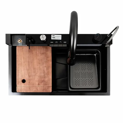 Кухонна мийка CM 75x46C PVD чорна Platinum Handmade Водоспад (декор), Decor - фото 2