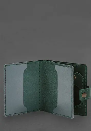 Кожаная обложка-портмоне для удостоверения офицера с карманом для жетона 11.1 зеленая Crazy Horse - фото 3