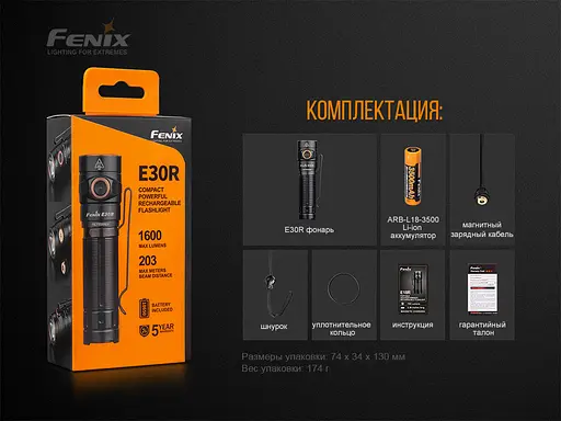 Ручной мини фонарик Fenix E30R Cree XP-L HI LED 1600лм micro USB (Черный) - фото 6