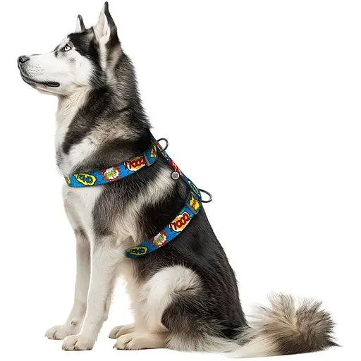 Шлейка для собак Waudog Nylon анатомическая H-образная с QR-паспортом, рисунок "ВАУ", пластиковый фастекс, XL - фото 3