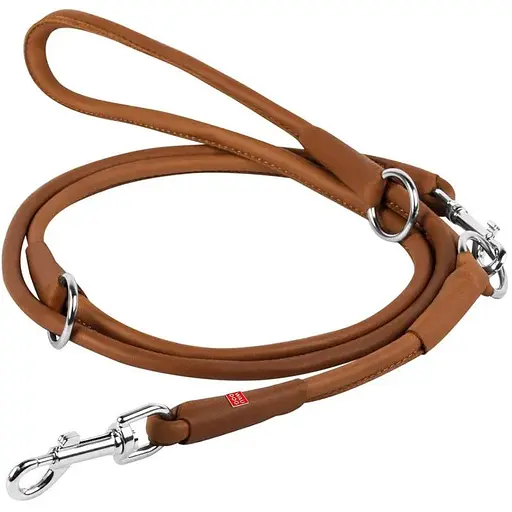 Повідець-перестіжка для собак Waudog Soft шкіряний, круглий, коричневий