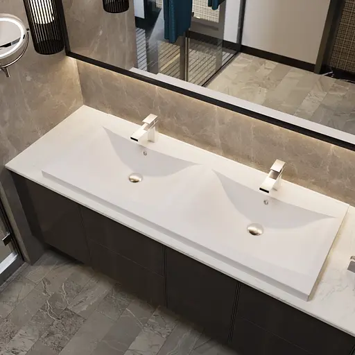 Раковина глянцевая врезная Amidicon Liza 120 1202x480 из литого камня двойная LIZA_120_HL_DUBL, Белый - фото 9