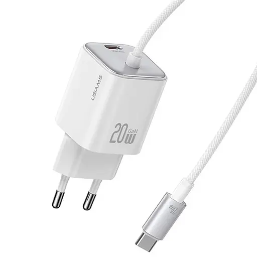 МЗП Usams US-CC261 GaN JC Ser. 20W (2USB-C) + кабель Type-C to Type-C White