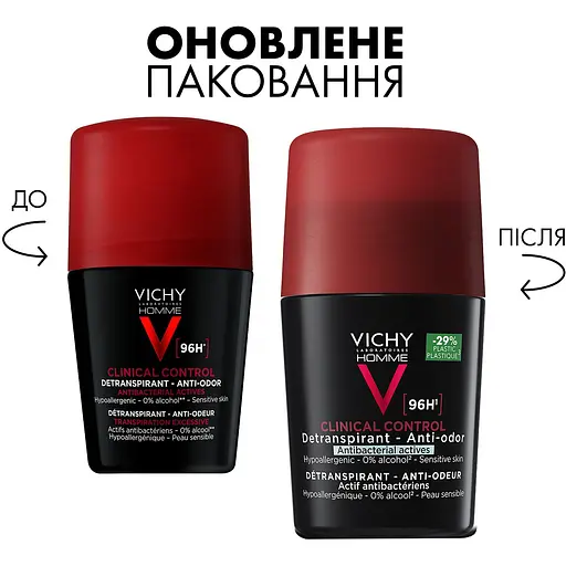 Антиперспірант для чоловіків Vichy Deo Clinical Control кульковий 96 годин захисту проти надмірного потовиділення та запаху 50 мл (MB469600) - фото 2