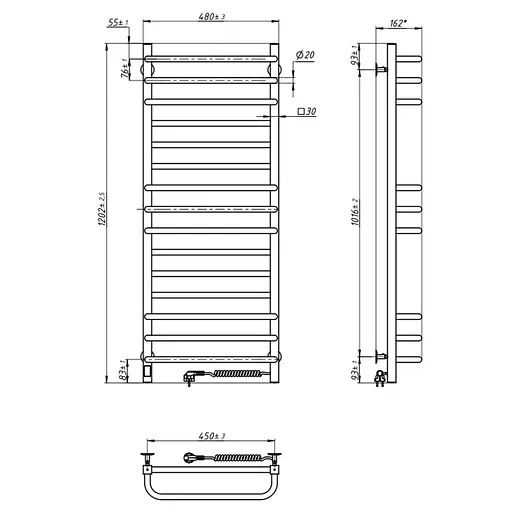Электрический полотенцесушитель Navin Грандис 480x1200 Sensor правая с таймером полированная 10-043153-5010, Хром, Правое, Электронный - фото 6