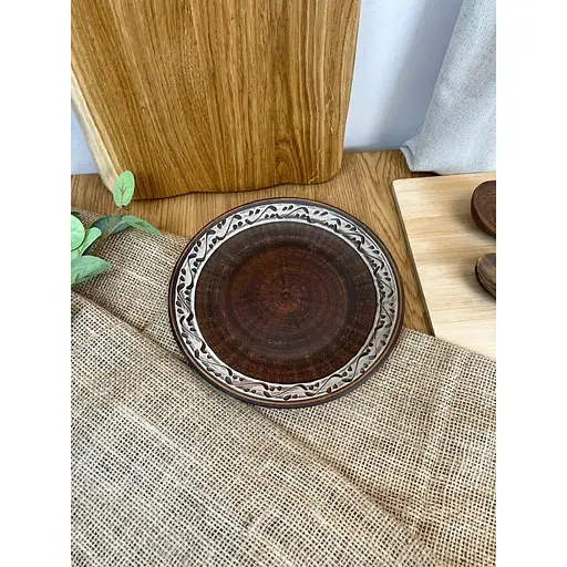 Тарелка 21 см керамическая (глиняная) резная Ангоб - фото 3