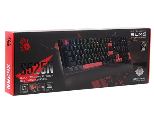 Клавиатура игровая A4Tech Bloody S-525-N BLMS Red Plus Switch USB RGB Fire Black - фото 6