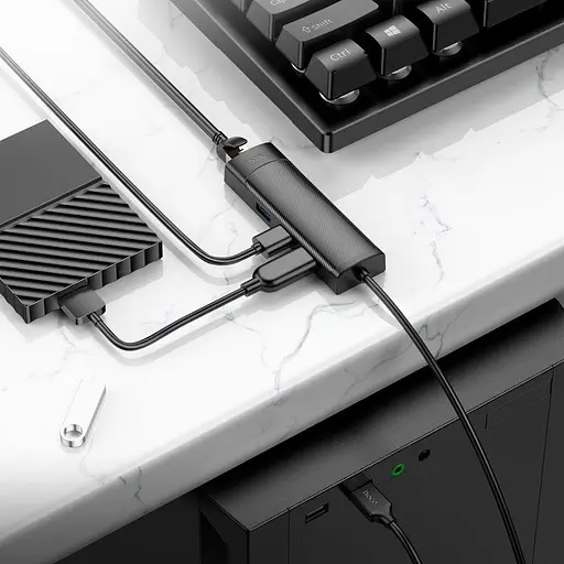 Перехідник Hoco Easy safety 4 in 1 Gigabit Ethernet Adapter HB42 USB to USB3.0x3+RJ45L=1.2 м - фото 2