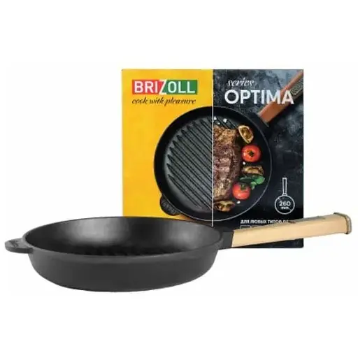 Уцінка. Сковорода-гриль Brizoll Optima чавунна з ручкою 28х5 см (O2850G-P) - фото 3